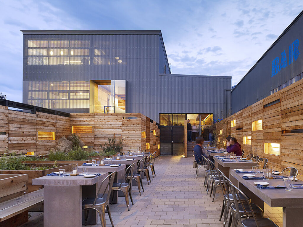 Patio dining area at Bar Agricole in San Fransisco.