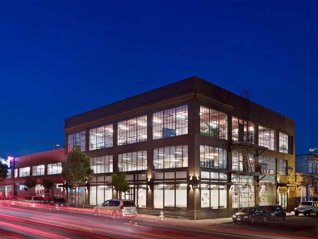 Three story warehouse renovated into office space for Heavybit Industries.